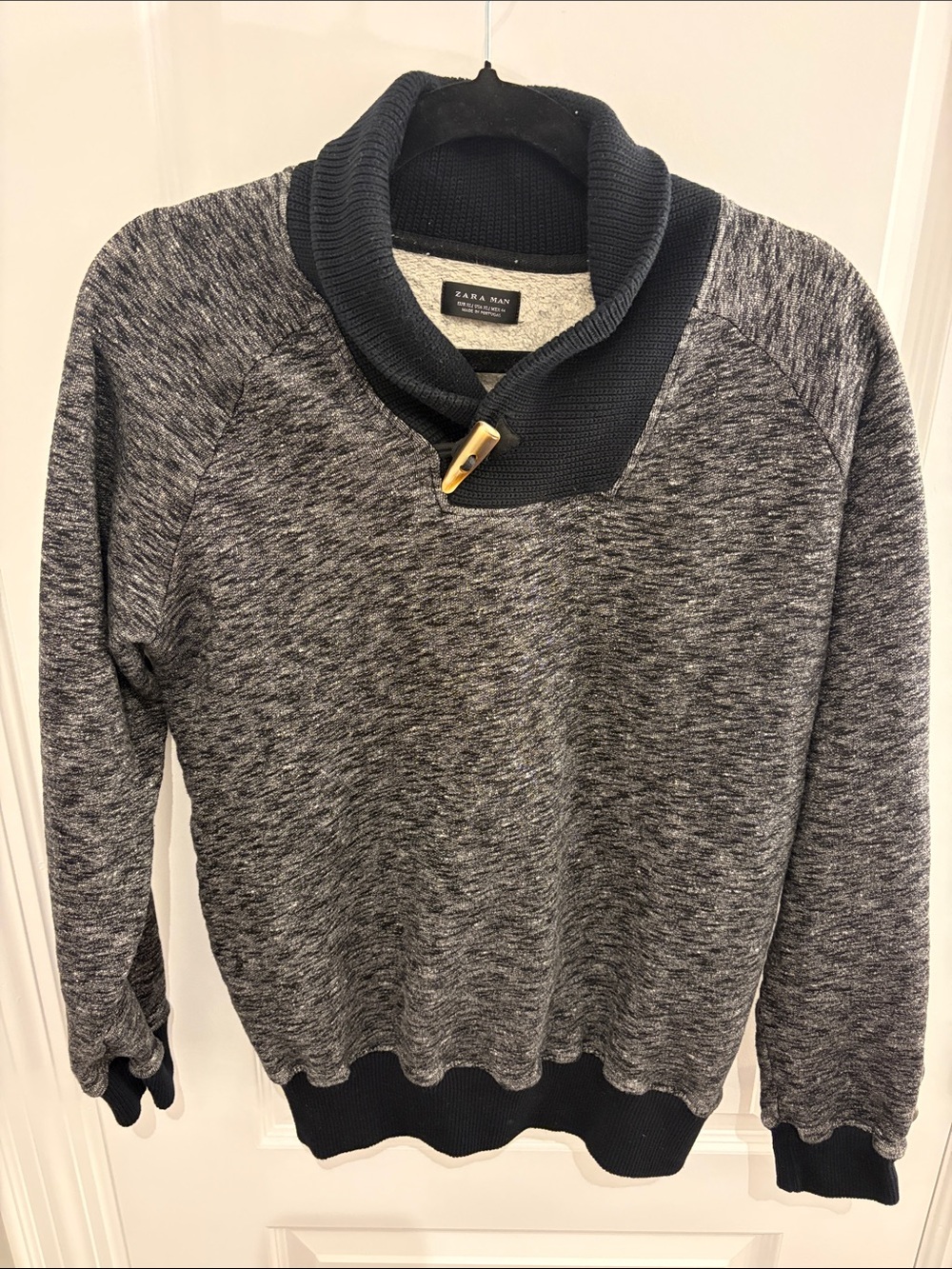 Zara Men's Heather Gray Shawl-Neck Toggle Sweater
